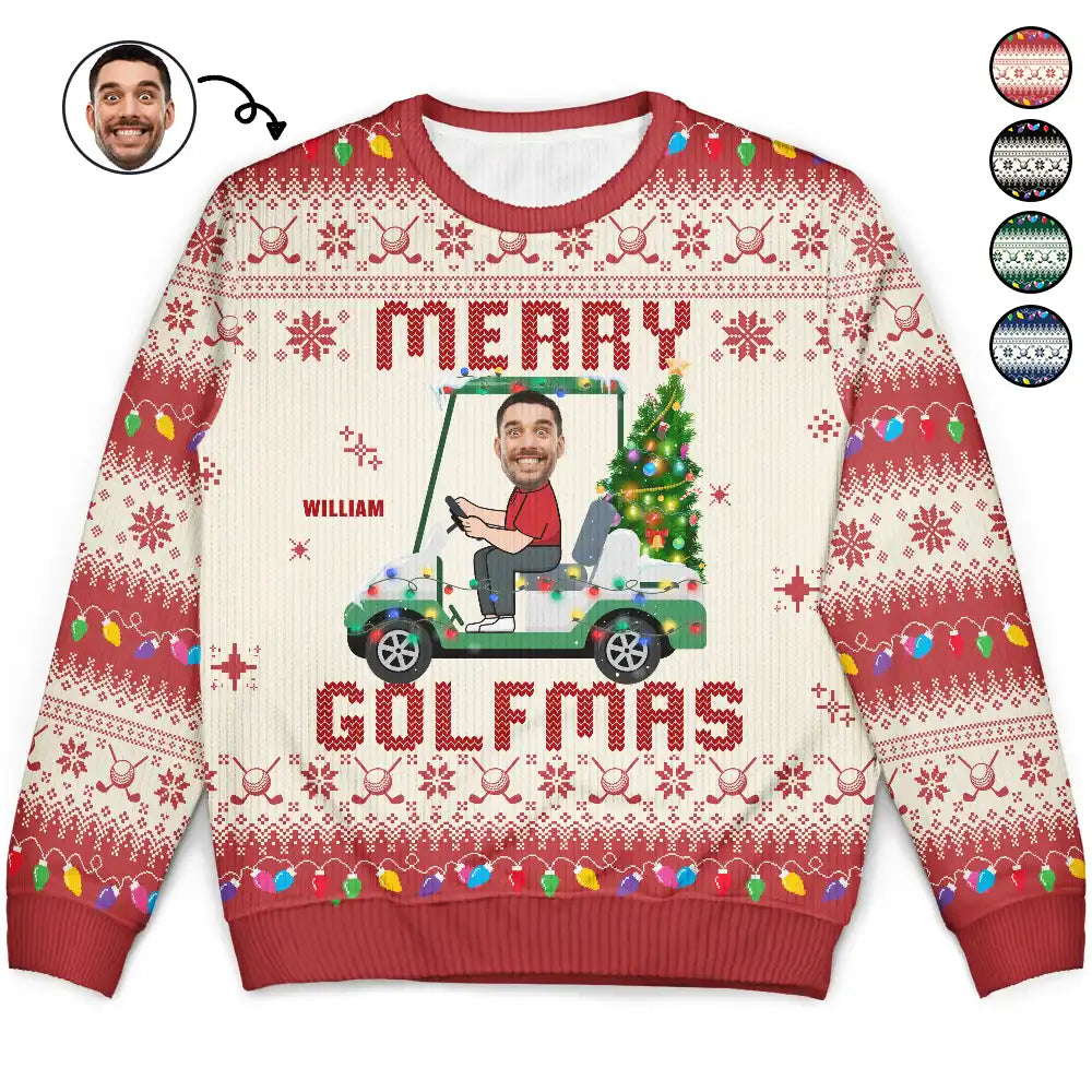 Gift For Yourself, Golf,Gift For Men - Custom Photo Funny Golf Lover Merry Golfmas - Personalized Unisex Ugly Sweater
