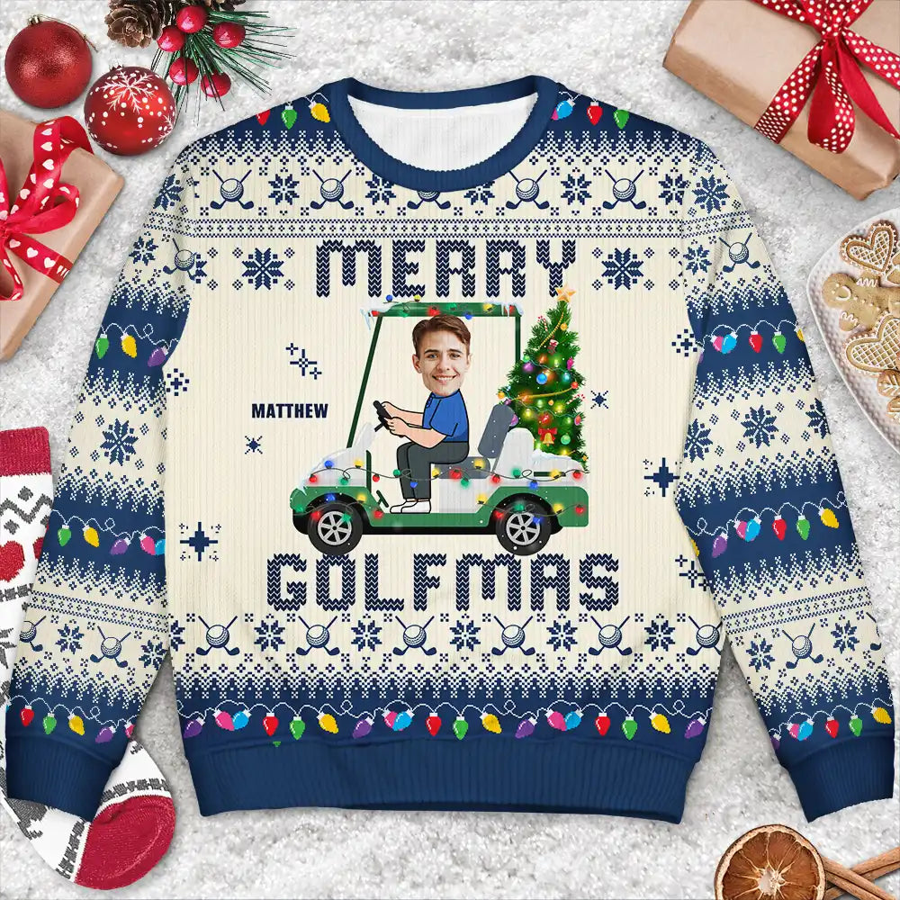 Gift For Yourself, Golf,Gift For Men - Custom Photo Funny Golf Lover Merry Golfmas - Personalized Unisex Ugly Sweater
