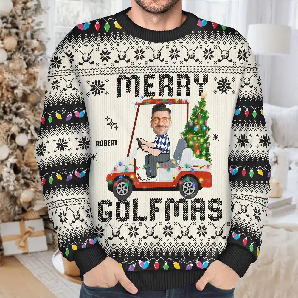 Gift For Yourself, Golf,Gift For Men - Custom Photo Funny Golf Lover Merry Golfmas - Personalized Unisex Ugly Sweater
