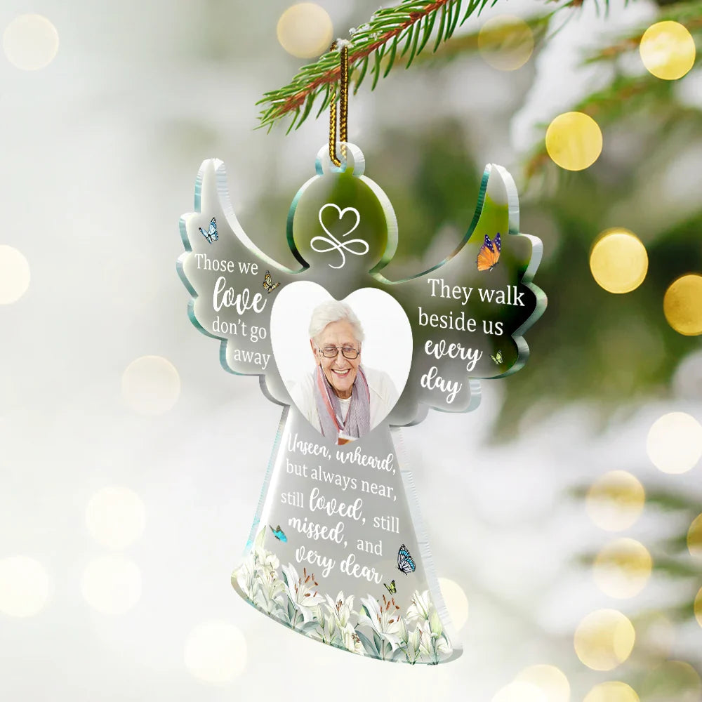 Continue Shopping,Christmas,Memorial,Custom Photo,Sad - Custom Photo Memorial Angel Those We Love Don't Go Away - Personalized Custom Shaped Acrylic Ornament