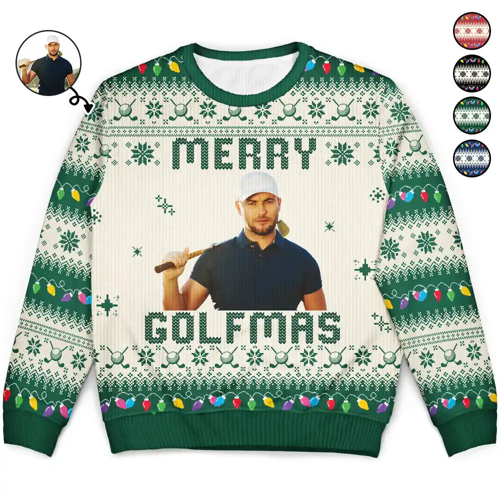 Christmas,Custom Photo,Golf,Fishing,Grilling,Gift For Men,Gift For Yourself,Happy - Custom Photo Merry Golfmas Fishmas Grillmas Huntmas - Personalized Unisex Ugly Sweater