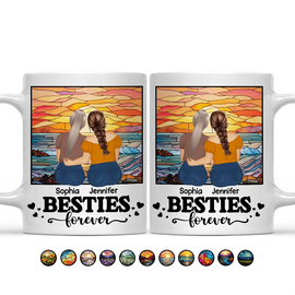 Gift For Bestie, Gift For Sisters - Besties Sisters Forever Sitting Together - Personalized Mug