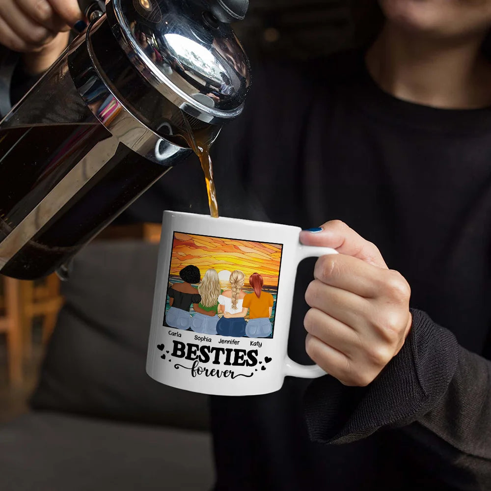 Gift For Bestie, Gift For Sisters - Besties Sisters Forever Sitting Together - Personalized Mug