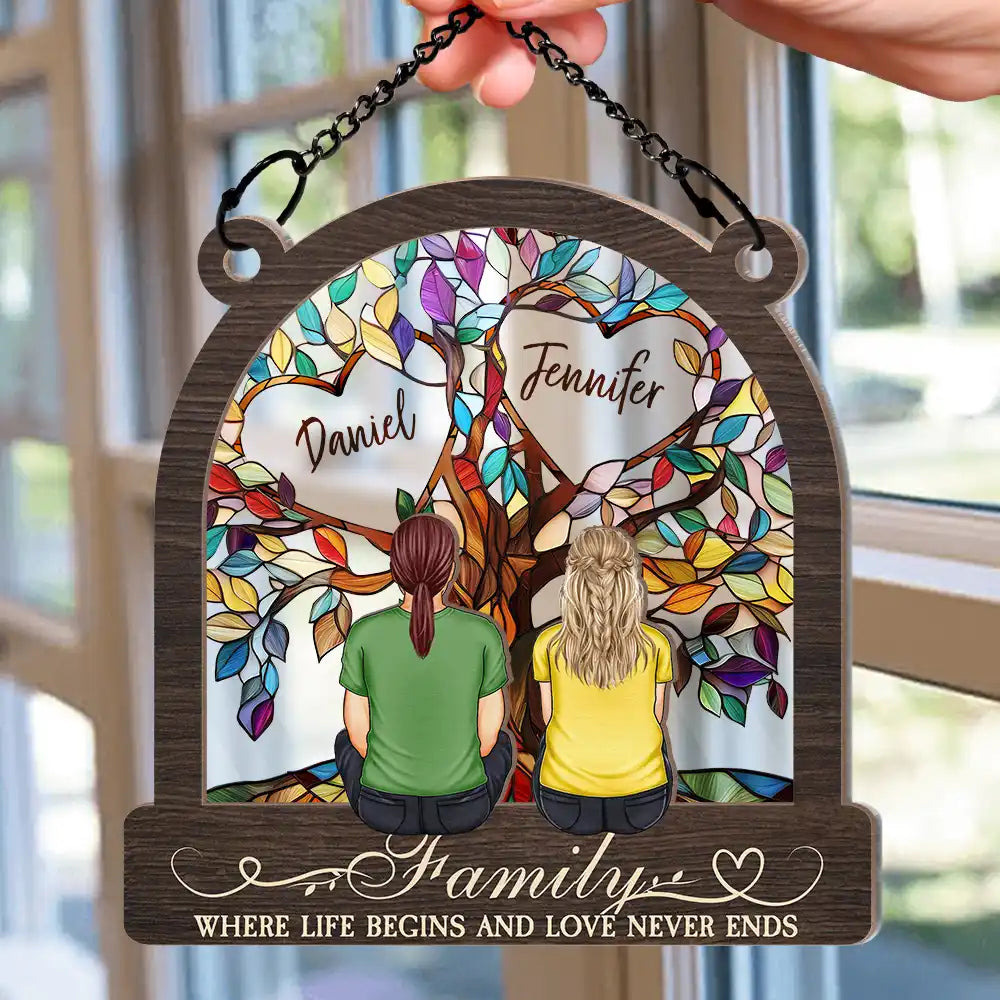 Family - Family Tree Where Life Begins And Love Never Ends - Personalized Window Hanging Suncatcher Ornament