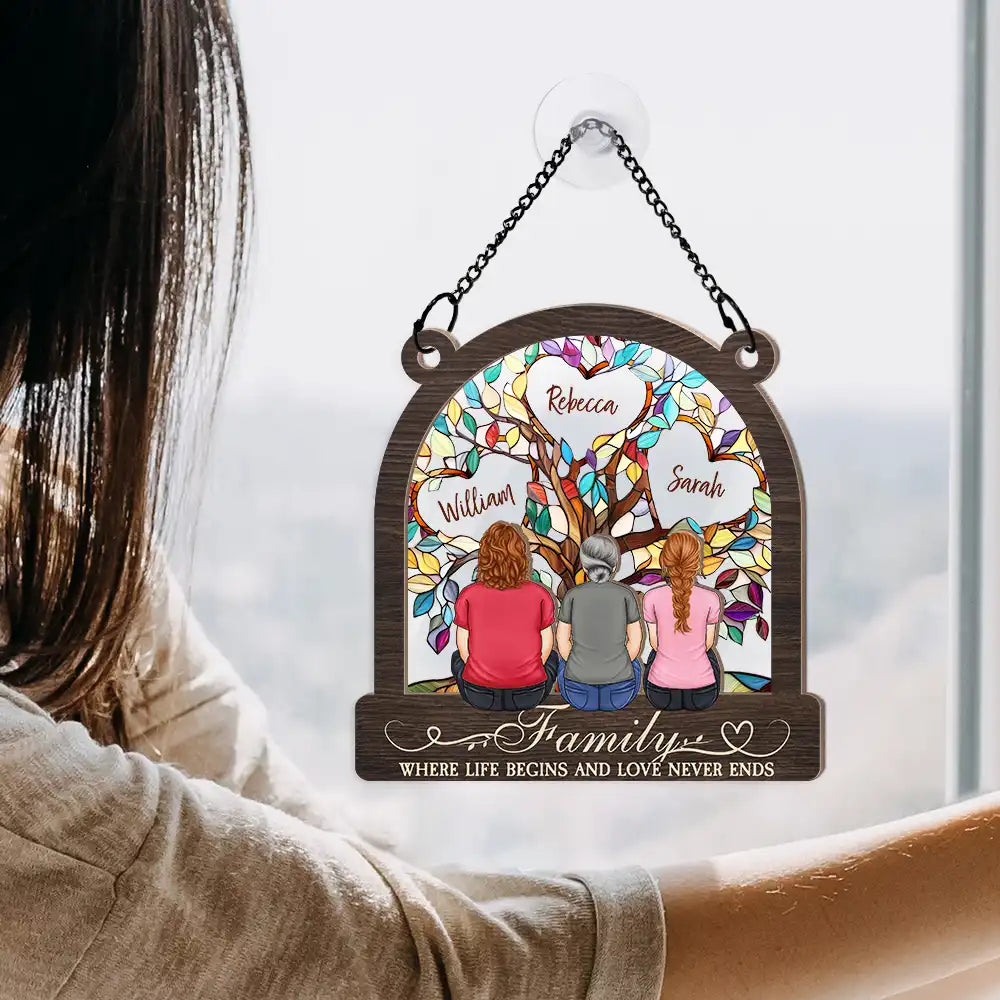 Family - Family Tree Where Life Begins And Love Never Ends - Personalized Window Hanging Suncatcher Ornament