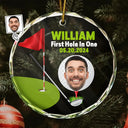 Christmas,Custom Photo,Golf,Gift For Yourself,Gift For Men,Funny - Custom Photo Funny Golf Lover First Hole In One - Personalized Circle Glass Ornament