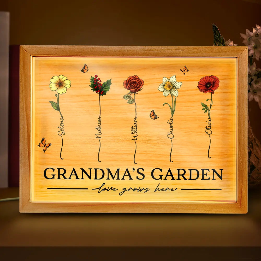 Gift For Mother,Gift For Grandma,Love - Grandma's Garden Love Grows Here - Personalized Picture Frame Light Box