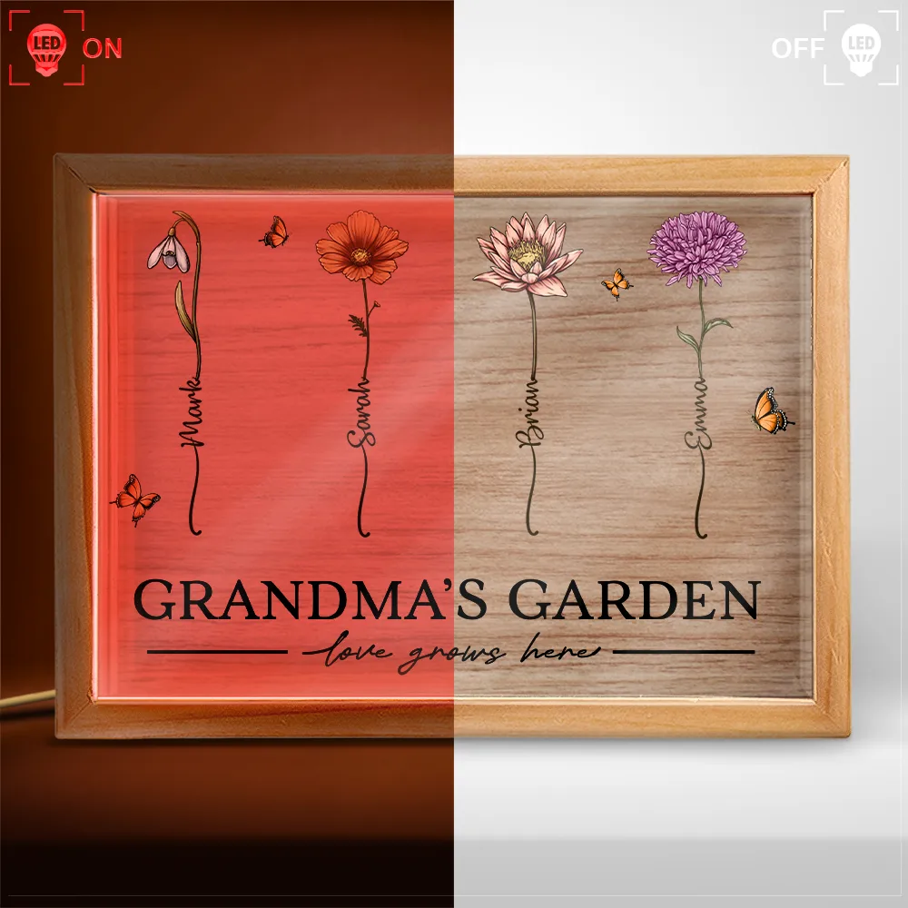 Gift For Mother,Gift For Grandma,Love - Grandma's Garden Love Grows Here - Personalized Picture Frame Light Box