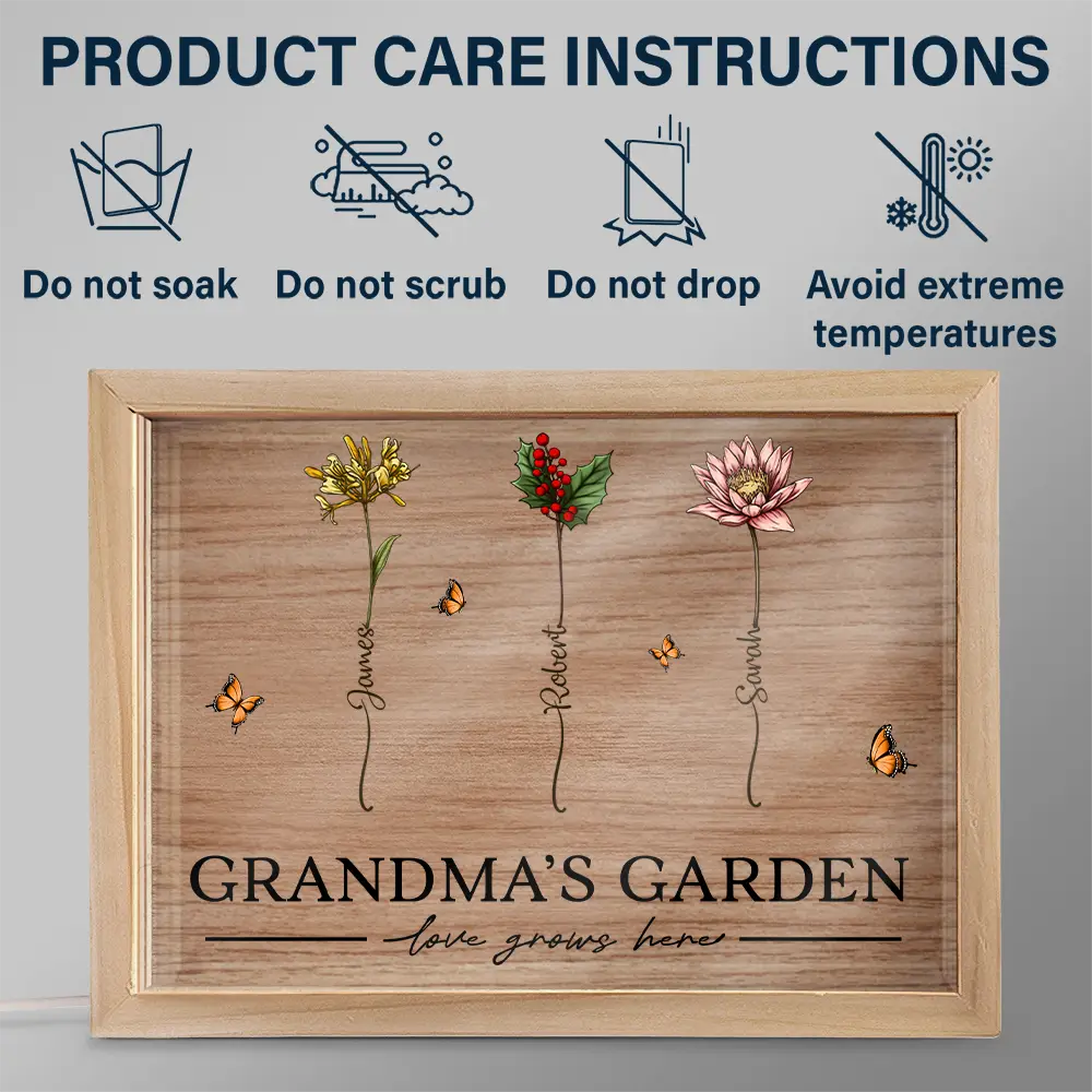 Gift For Mother,Gift For Grandma,Love - Grandma's Garden Love Grows Here - Personalized Picture Frame Light Box