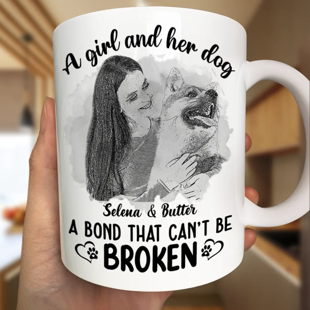 Dog Mom, Dog Lovers - Custom Photo Pencil Drawing A Bond That Can't Be Broken - Personalized Mug