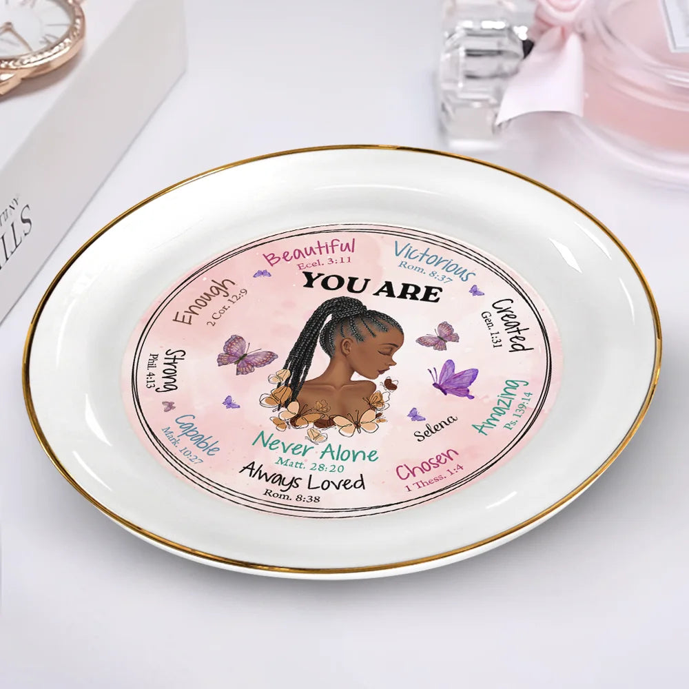 Afro, Gift For Women - You Are Beautiful Afro Girl - Personalized Round Ring Dish
