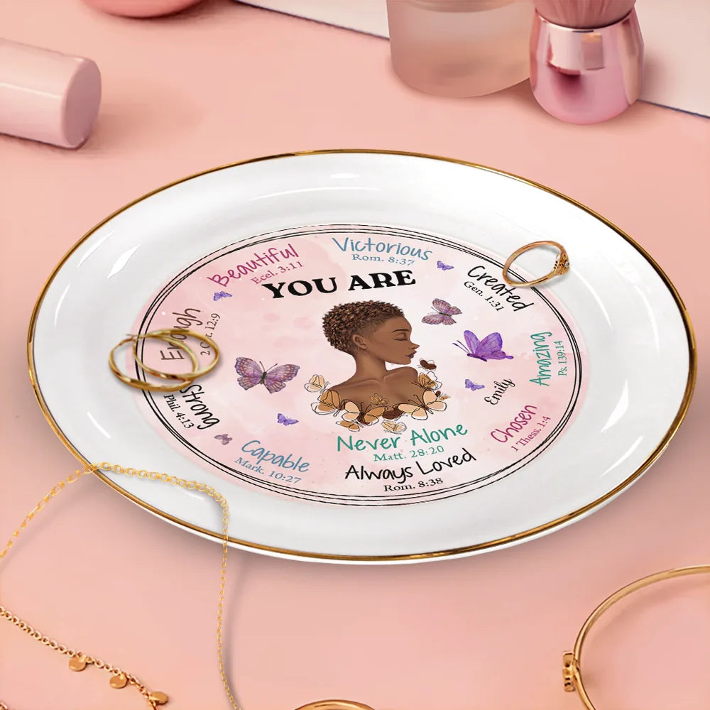 Afro, Gift For Women - You Are Beautiful Afro Girl - Personalized Round Ring Dish
