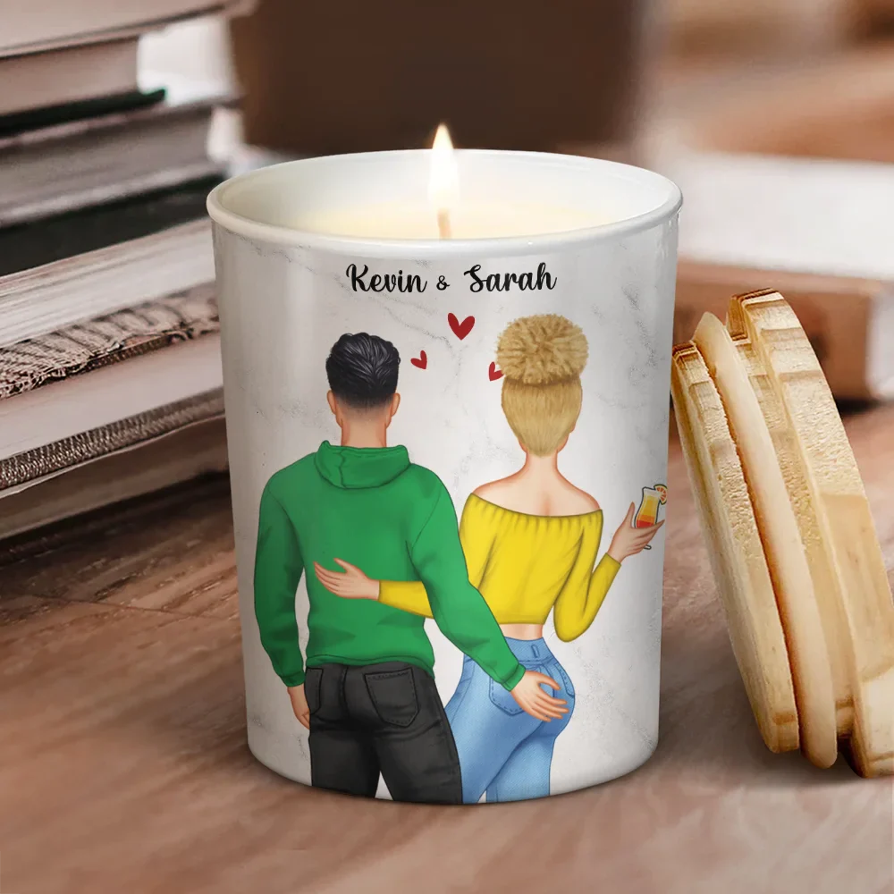 Gift For Couples, Gift For Husband, Gift For Boyfriend, Gift For Men - Smells Like You Survived A Whole Year Funny Couple - Personalized Scented Candle With Wooden Lid