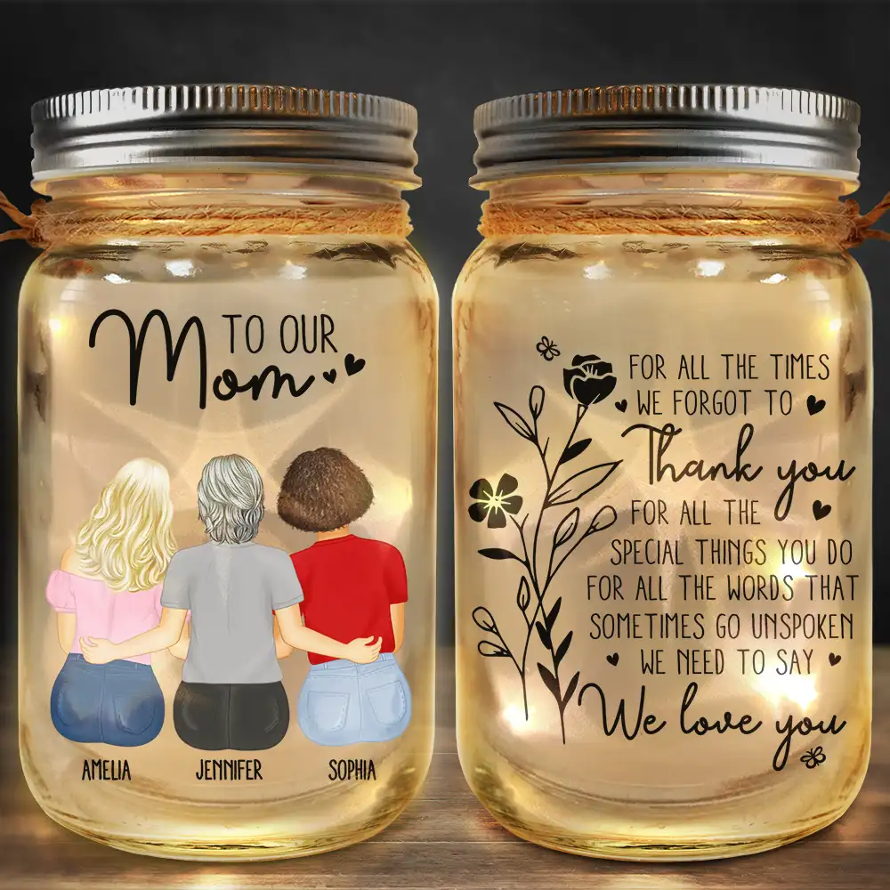 Gift For Mother, Mom - Daughters (Adult) - Mom I Need To Say I Love You - Personalized Mason Jar Light