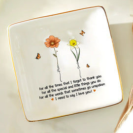 Gift For Mother, Gift For Grandma, Gift For Women, Mom - Daughters (Adult) - We Love You Mom Birth Flowers - Personalized Ring Dish