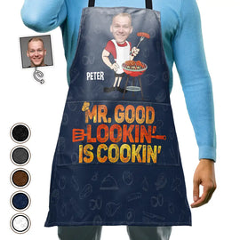 Cooking, Gift For Men, Gift For Couples, Gift For Husband, Gift For Boyfriend - Custom Photo Mr. Good Lookin' Is Cookin' - Personalized Apron