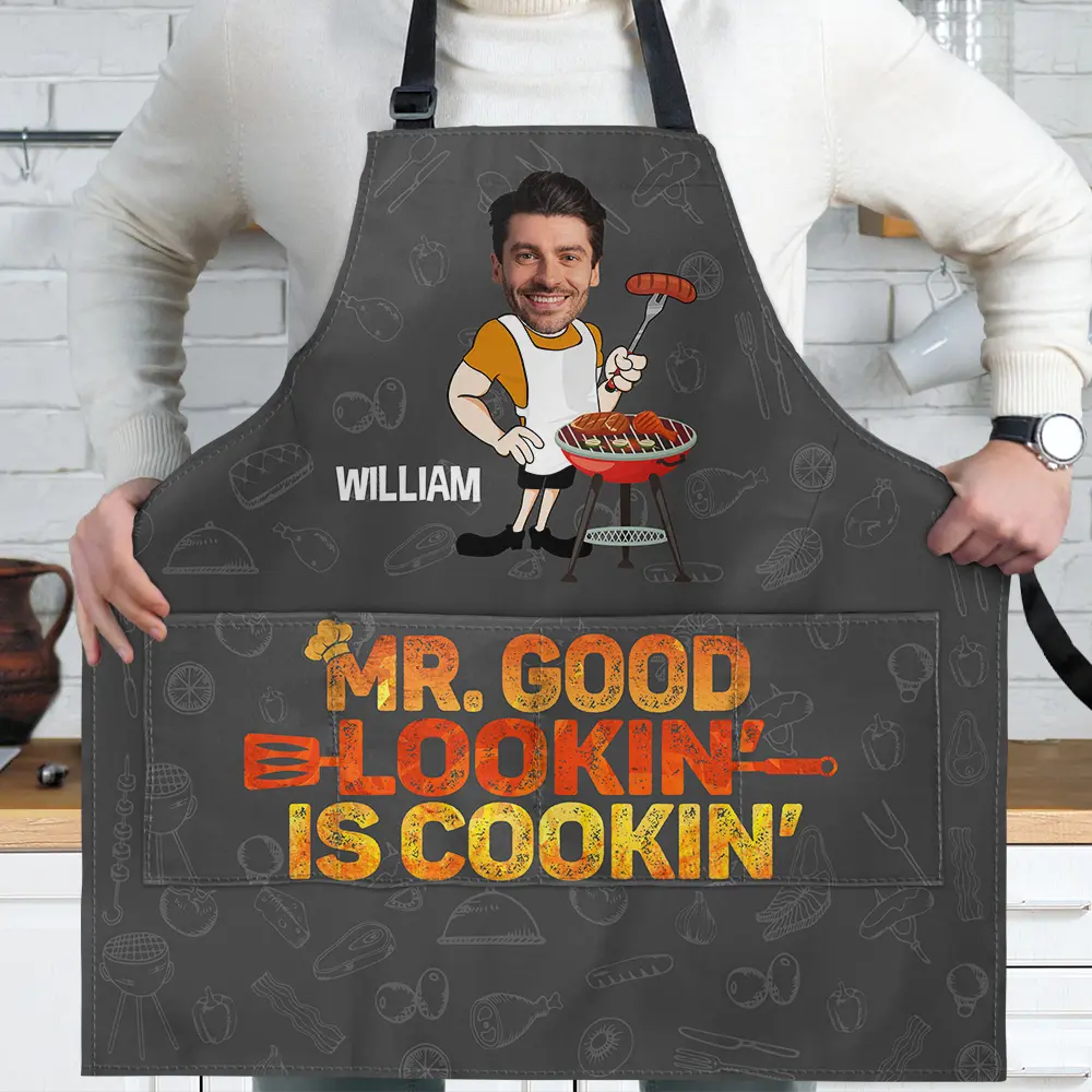 Cooking, Gift For Men, Gift For Couples, Gift For Husband, Gift For Boyfriend - Custom Photo Mr. Good Lookin' Is Cookin' - Personalized Apron