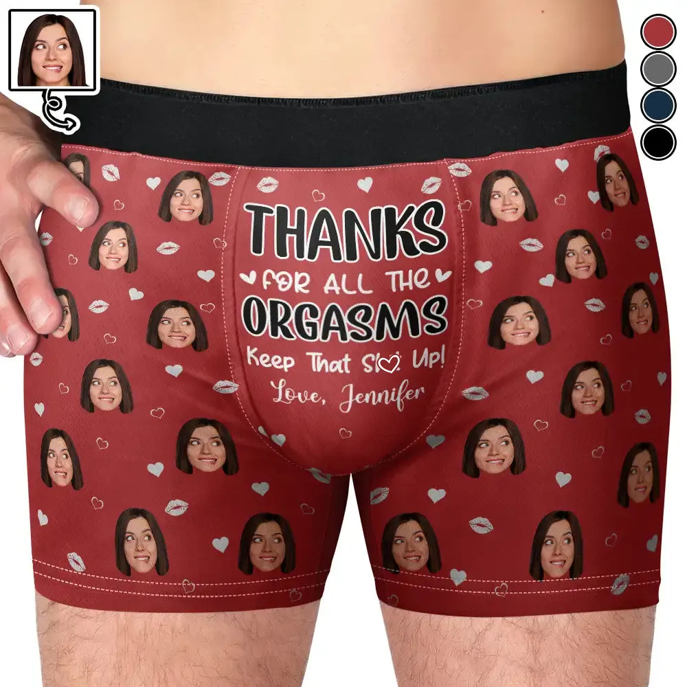 Gift For Couples,Gift For Husband,Gift For Boyfriend,Gift For Men,Custom Photo,Funny - Custom Photo Thanks For All The Orgasms - Personalized Men's Boxer Briefs