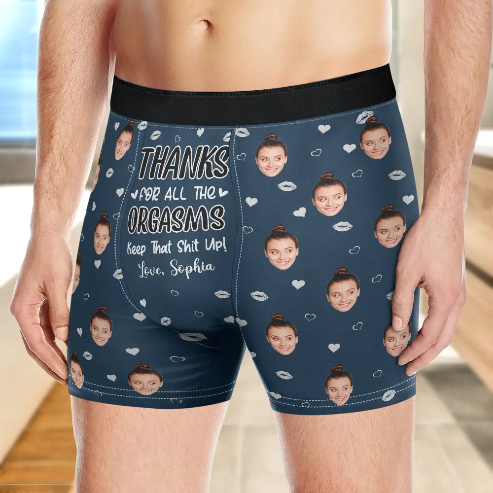 Gift For Couples,Gift For Husband,Gift For Boyfriend,Gift For Men,Custom Photo,Funny - Custom Photo Thanks For All The Orgasms - Personalized Men's Boxer Briefs