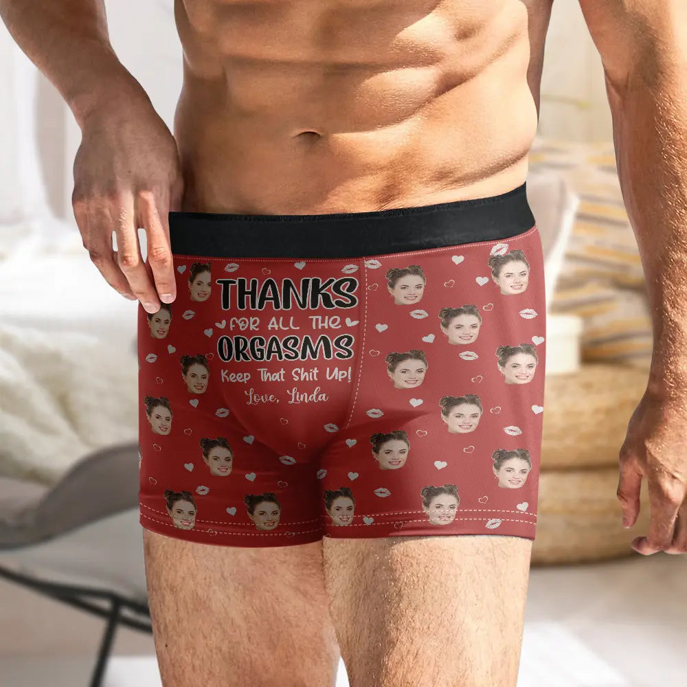 Gift For Couples,Gift For Husband,Gift For Boyfriend,Gift For Men,Custom Photo,Funny - Custom Photo Thanks For All The Orgasms - Personalized Men's Boxer Briefs