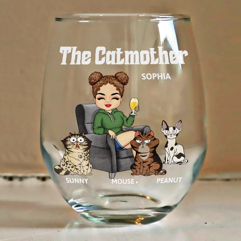 Pet Lovers, Cat Lovers, Cat Mom, Gift For Women - The Cat Mother - Personalized Stemless Wine Glass