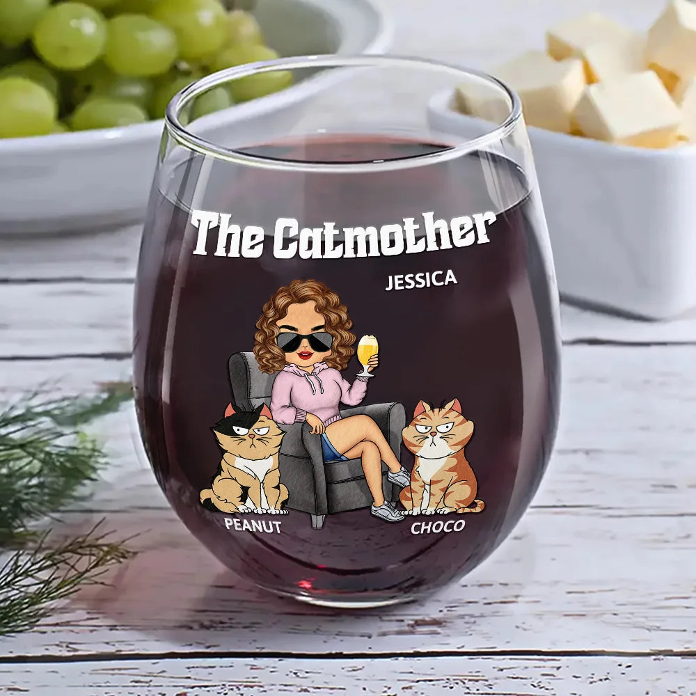 Pet Lovers, Cat Lovers, Cat Mom, Gift For Women - The Cat Mother - Personalized Stemless Wine Glass