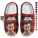 Gift For Couples, Gift For Girlfriend - Custom Photo I Love Boyfriend - Personalized Fluffy Slippers