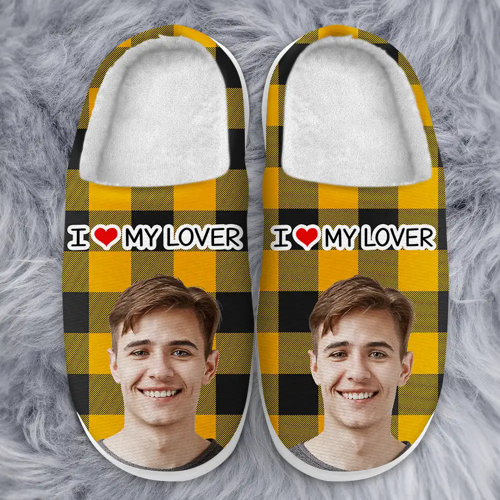 Gift For Couples, Gift For Girlfriend - Custom Photo I Love Boyfriend - Personalized Fluffy Slippers