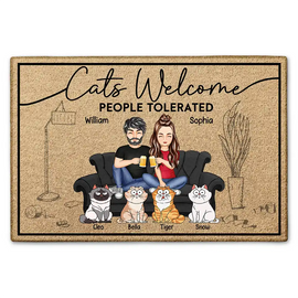 Cat Lovers, Cat Couple, Pet Lovers - Cat Welcome People Tolerated - Personalized Doormat
