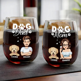 Gift For Couples, Gift For Husband, Gift For Wife, Gift For Boyfriend, Gift For Girlfriend, Pet Lovers, Dog Lovers - Dog Mom And Dog Dad - Personalized Stemless Wine Glass