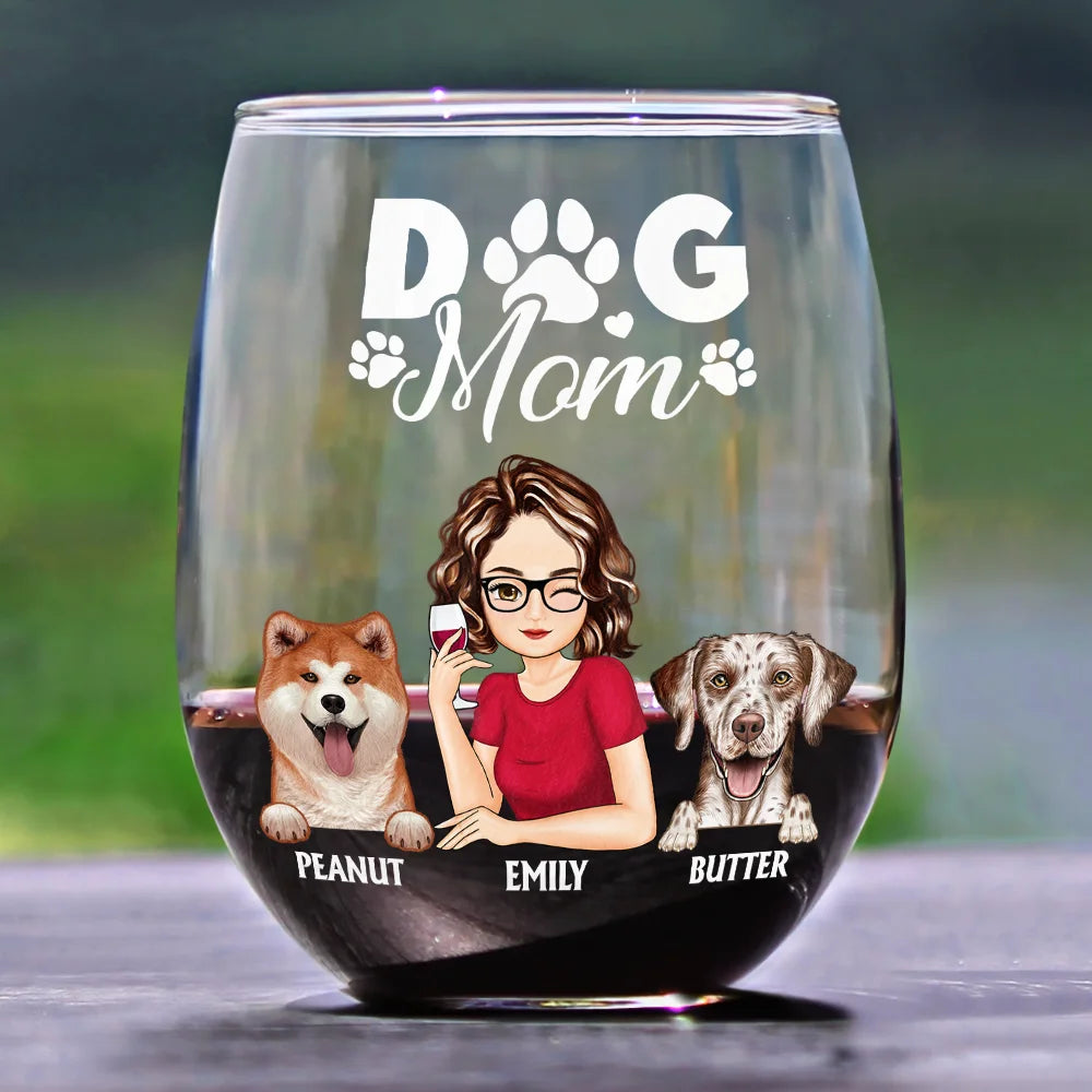 Gift For Couples, Gift For Husband, Gift For Wife, Gift For Boyfriend, Gift For Girlfriend, Pet Lovers, Dog Lovers - Dog Mom And Dog Dad - Personalized Stemless Wine Glass