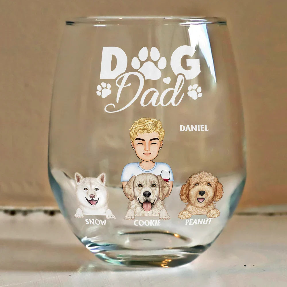 Gift For Couples, Gift For Husband, Gift For Wife, Gift For Boyfriend, Gift For Girlfriend, Pet Lovers, Dog Lovers - Dog Mom And Dog Dad - Personalized Stemless Wine Glass