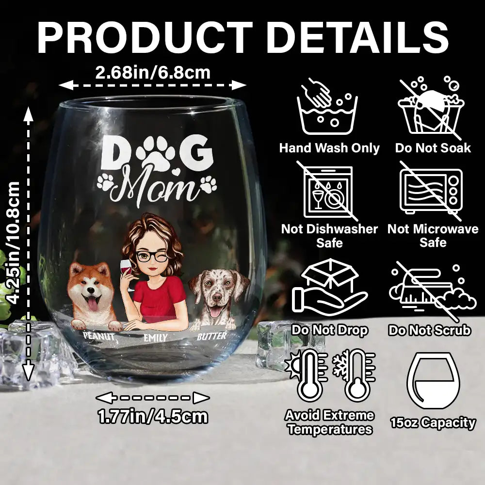 Gift For Couples, Gift For Husband, Gift For Wife, Gift For Boyfriend, Gift For Girlfriend, Pet Lovers, Dog Lovers - Dog Mom And Dog Dad - Personalized Stemless Wine Glass