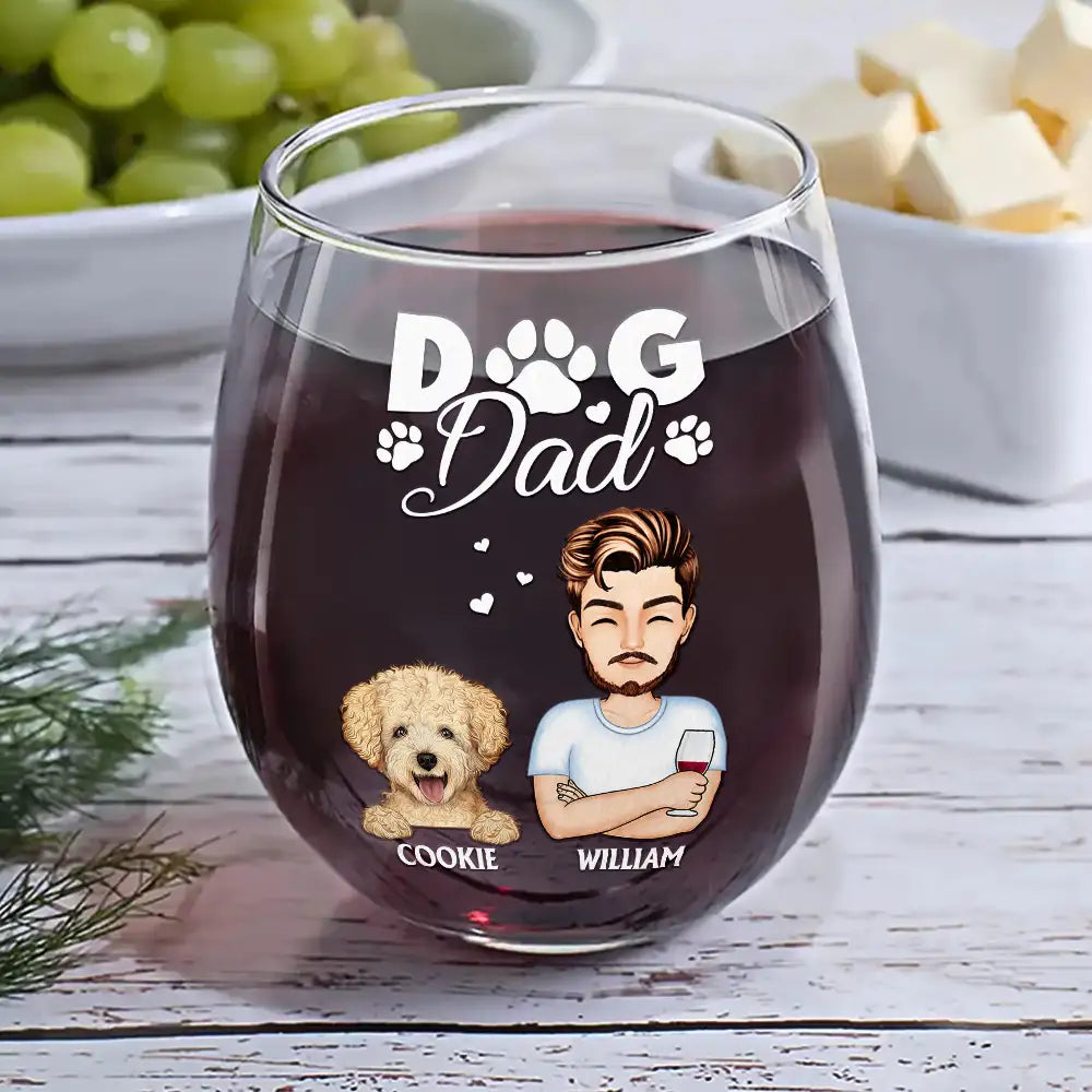 Gift For Couples, Gift For Husband, Gift For Wife, Gift For Boyfriend, Gift For Girlfriend, Pet Lovers, Dog Lovers - Dog Mom And Dog Dad - Personalized Stemless Wine Glass