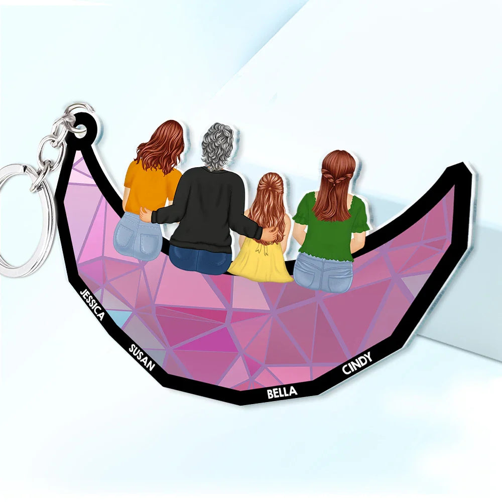 Gift For Mother, Gift For Grandma - Grandma Mom And Kids On The Moon - Personalized Cutout Acrylic Keychain
