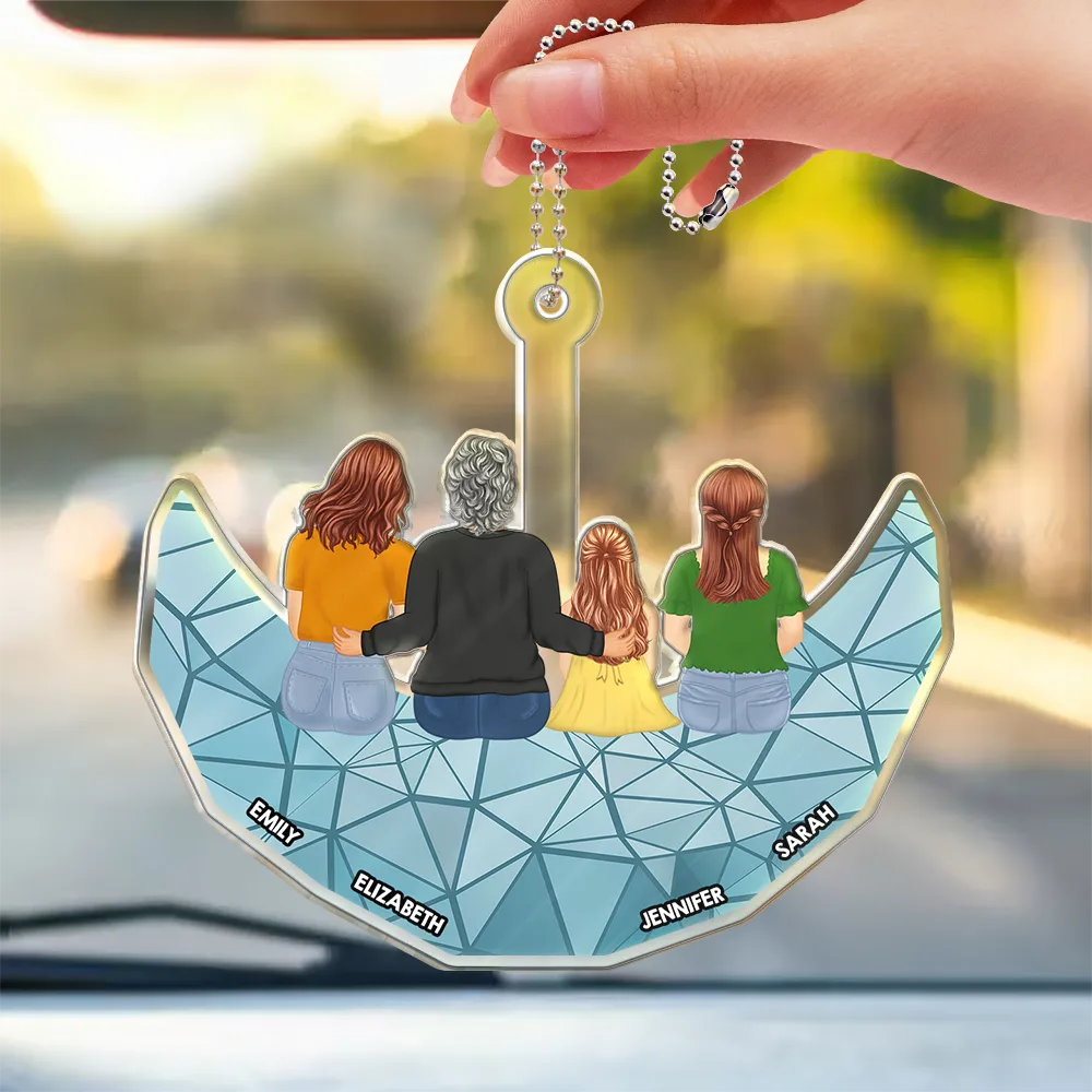 Gift For Mother, Gift For Grandma - Grandma Mom And Kids On The Moon - Personalized Acrylic Car Hanger
