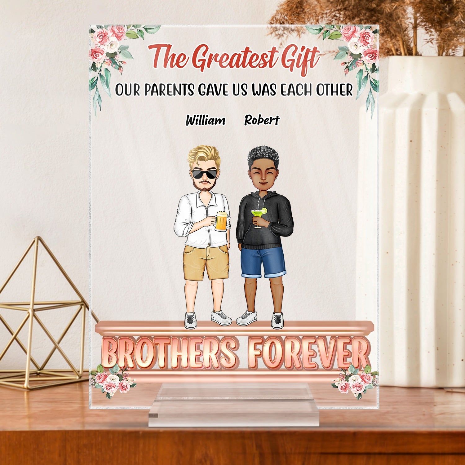 Side By Side Or Miles Apart Sisters Brothers Will Always Be Connected - Gift For Siblings - Personalized Custom Vertical Rectangle Acrylic Plaque