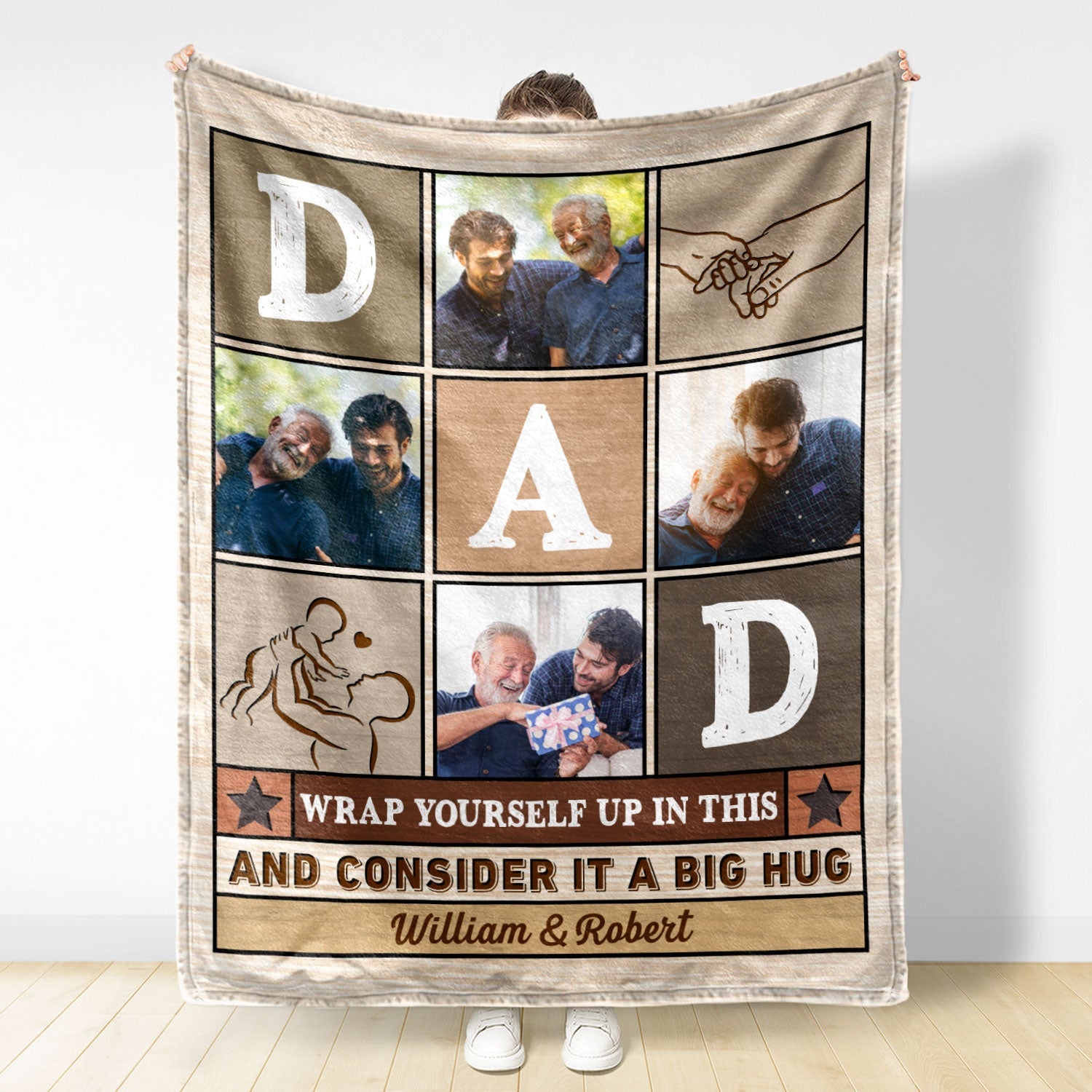 Custom Photo Wrap Yourself Up In This And Consider It A Big Hug - Birthday, Loving Gift For Dad, Father, Papa, Grandpa, Grandfather - Personalized Custom Fleece Blanket