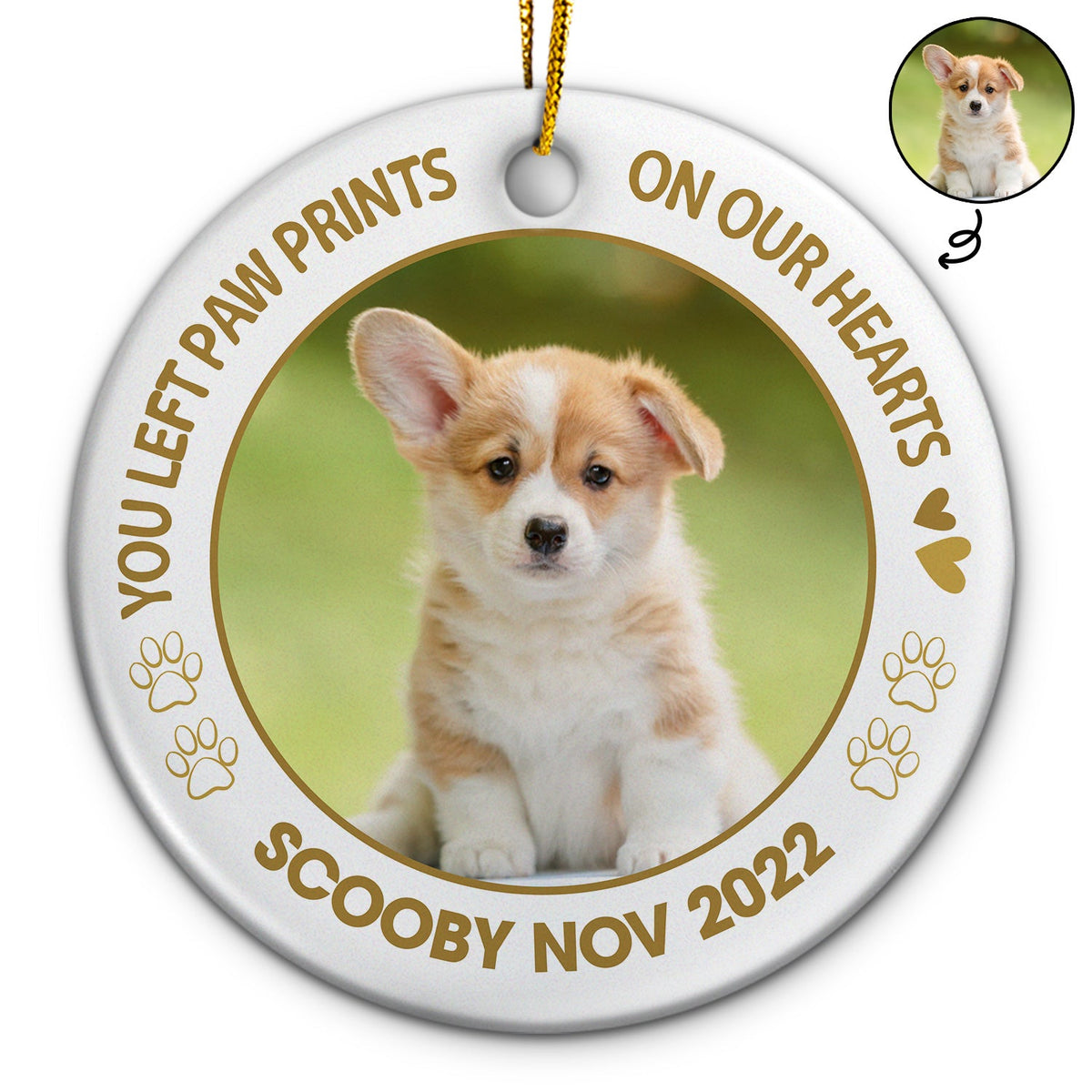 Custom Photo Dog Cat You Left Paw Prints On Our Hearts - Memorial Gift - Personalized Custom Circle Ceramic Ornament