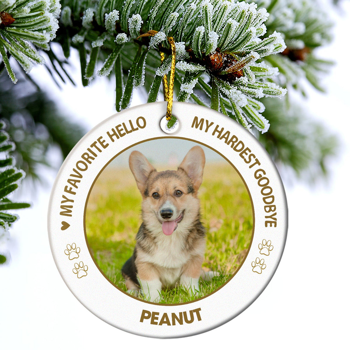 Custom Photo Dog Cat You Left Paw Prints On Our Hearts - Memorial Gift - Personalized Custom Circle Ceramic Ornament