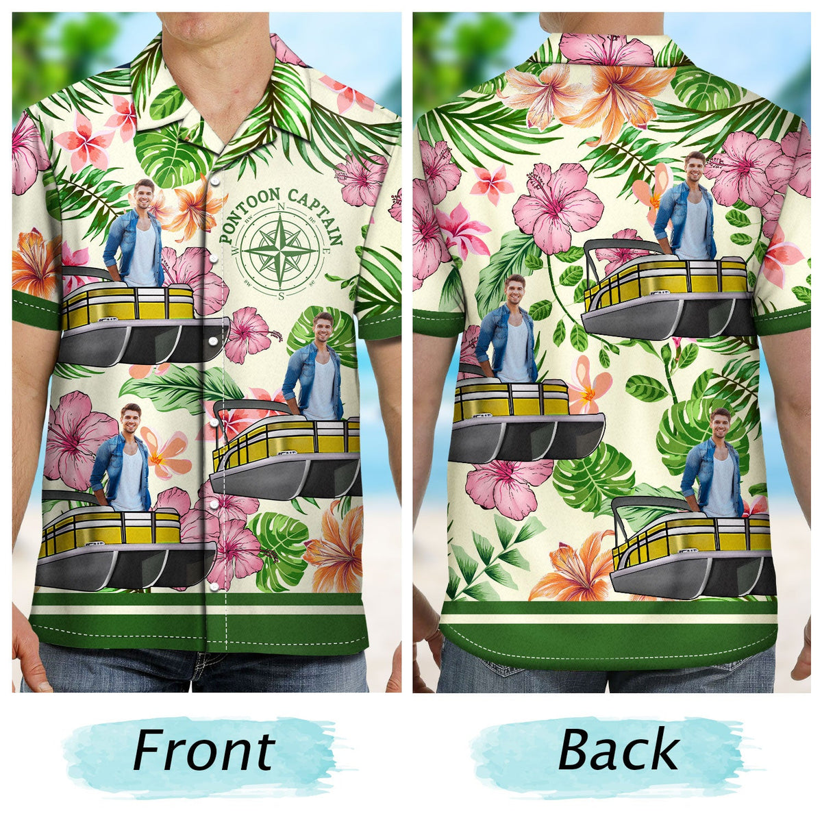 Custom Photo Boating Pontoon Human Faces - Birthday, Traveling, Cruising Gift For Pontooning Lovers, Lake Lovers, Travelers - Personalized Custom Hawaiian Shirt