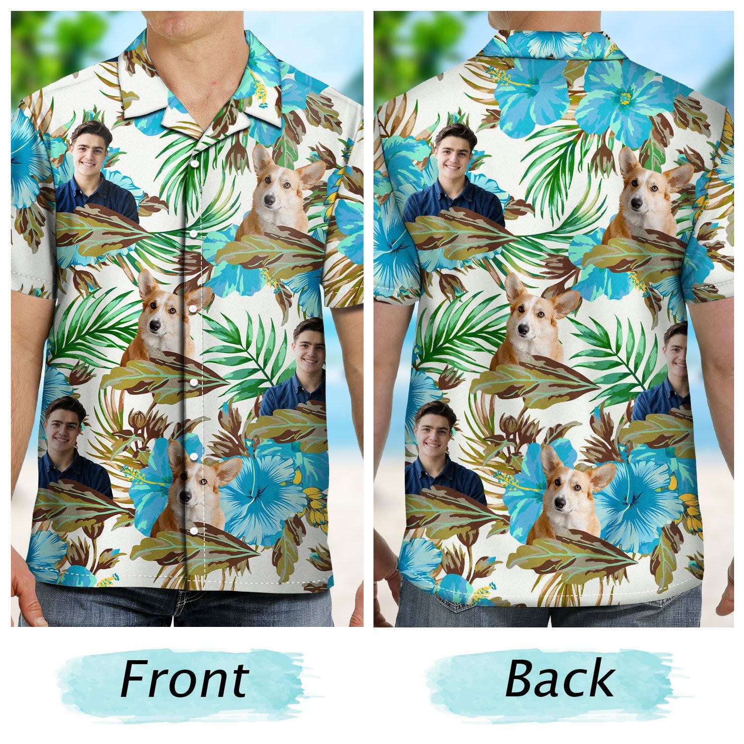 Custom Photo Human And Pet Faces - Gift For Men, Women, Dog And Cat Lovers - Personalized Hawaiian Shirt