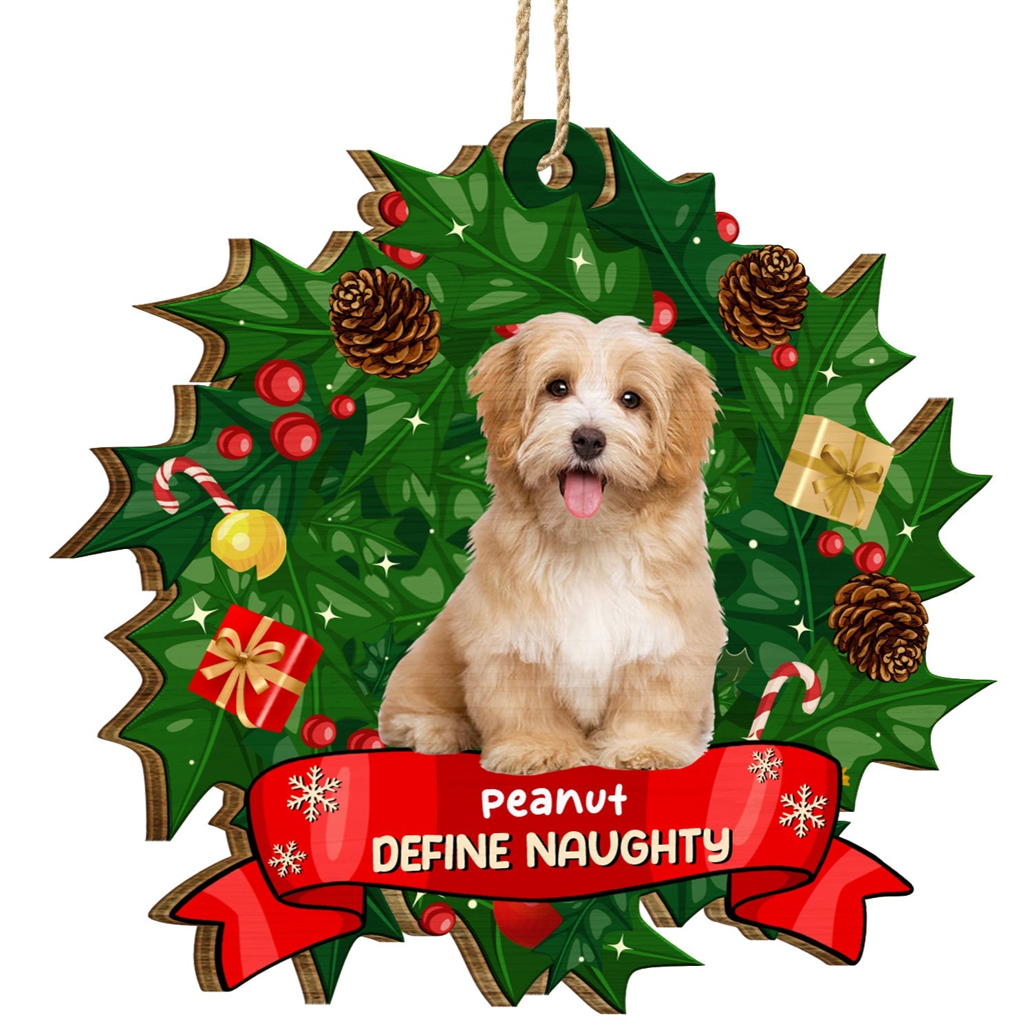 Custom Photo Dear Santa Define Naughty - Christmas Gift For Dog Cat Lovers - Personalized Custom Shaped Wooden Ornament