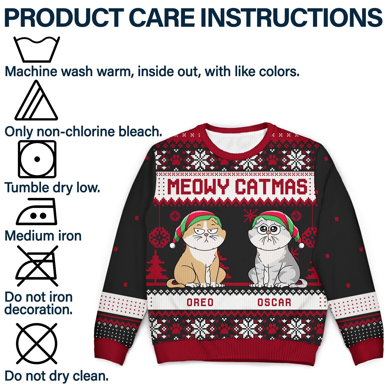 Meowy Catmas Funny Cartoon Cats - Christmas Gift For Cat Lovers, Cat Moms, Cat Dads - Personalized Unisex Ugly Sweater