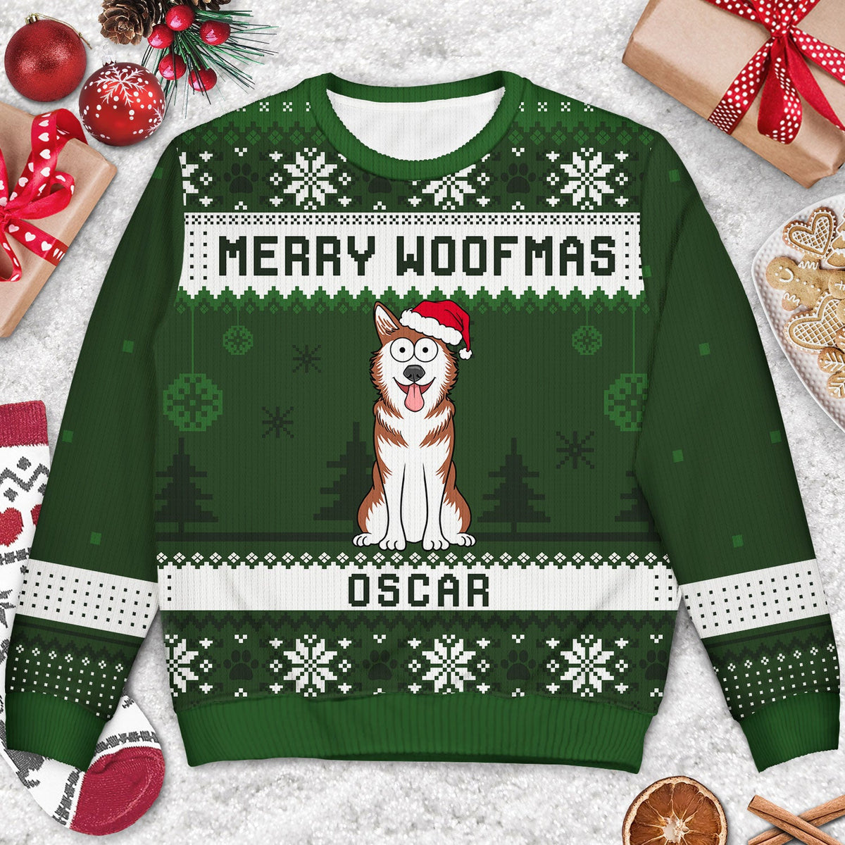 Feliz Navidog Merry Woofmas Funny Cartoon Dogs - Christmas Gift For Dog Lovers - Personalized Unisex Ugly Sweater