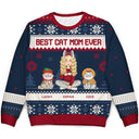 Best Cat Mom Ever Cartoon Style - Christmas Gift For Cat Lovers - Personalized Unisex Ugly Sweater