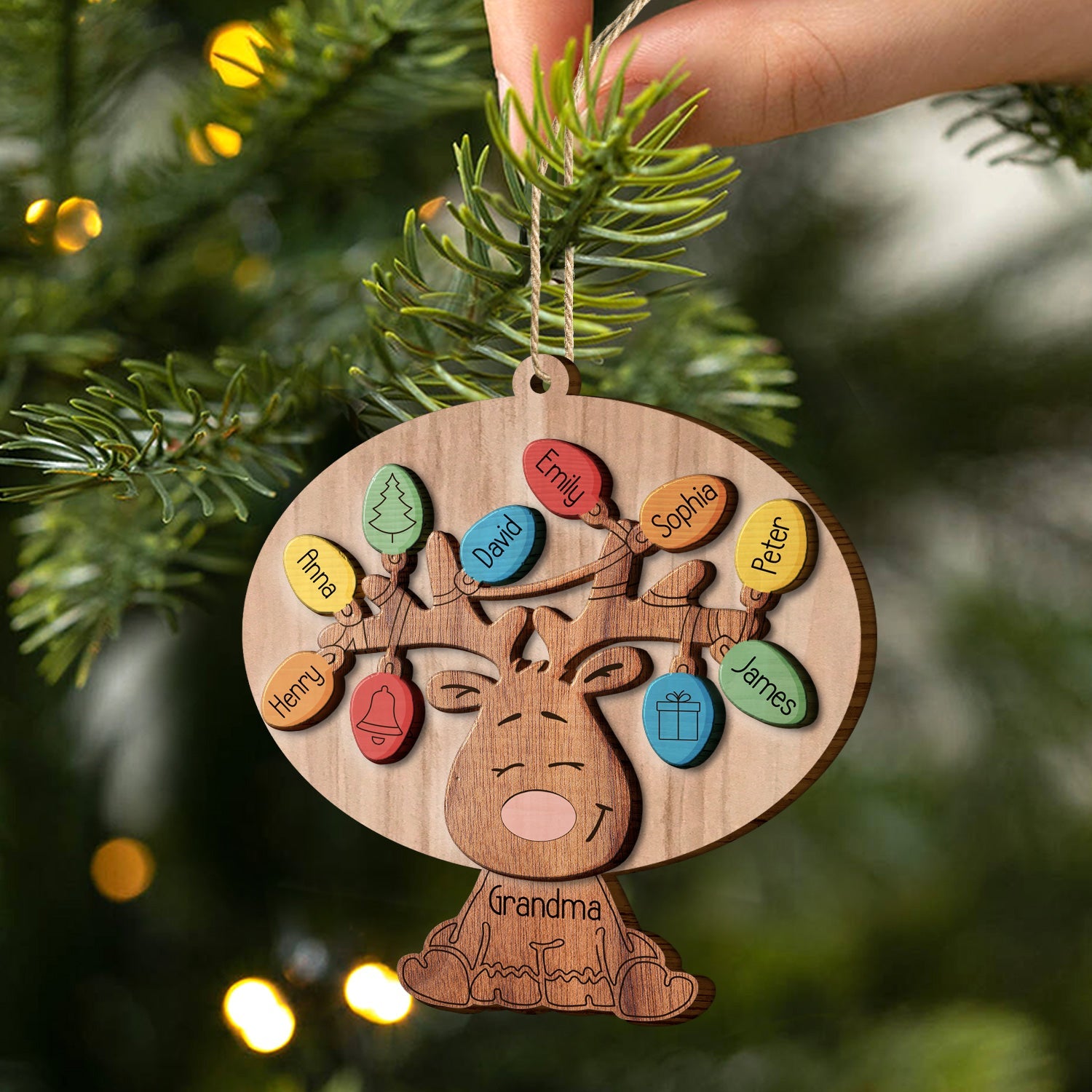 Grandma Grandpa Reindeer - Christmas Gift For Grandparents - Personalized 2-Layered Wooden Ornament