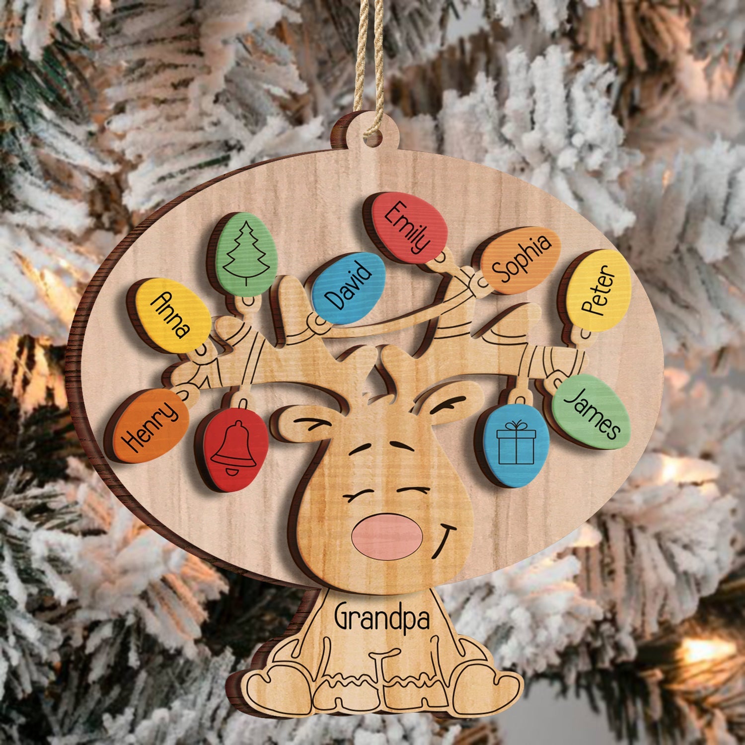 Grandma Grandpa Reindeer - Christmas Gift For Grandparents - Personalized 2-Layered Wooden Ornament