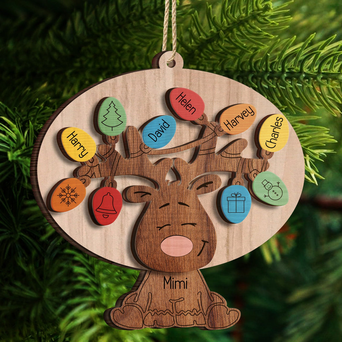 Grandma Grandpa Reindeer - Christmas Gift For Grandparents - Personalized 2-Layered Wooden Ornament