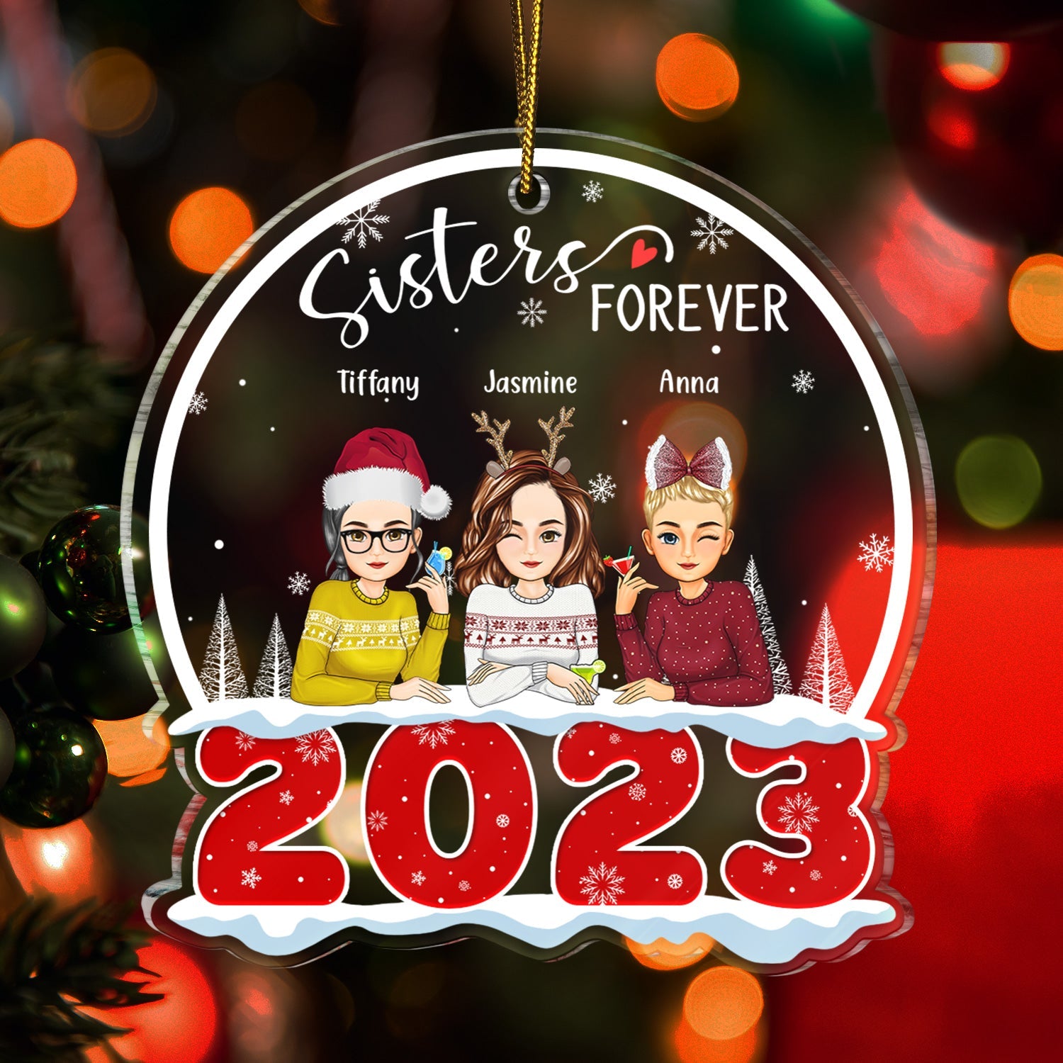 2023 Besties Forever - Christmas Gift For BFF Best Friends, Sisters, Siblings - Personalized Custom Shaped Acrylic Ornament